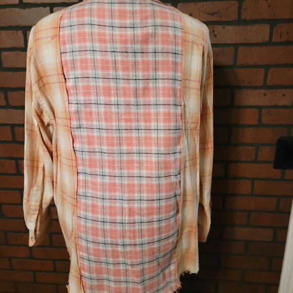 Papermoon Patchwork Oversized Plaid Flannel Button Down Top.  Size Small.  23" A - Picture 2 of 6